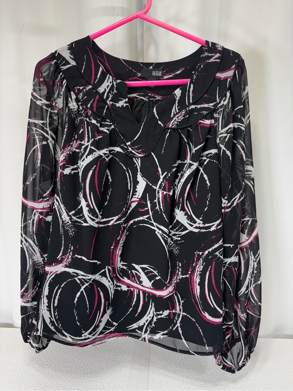 a.n.a Black Blouse with Pink and White Abstract Circle Print 4208